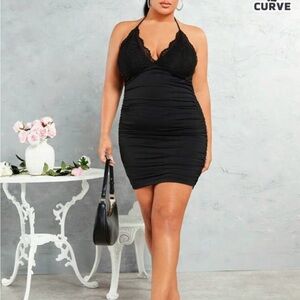 Black Lace Trim Bodycon Dress